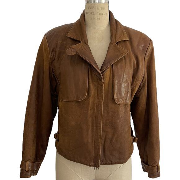 Banana Republic Jackets & Blazers - Vintage Banana Republic Leather Jacket Size 12 Brown Distressed Quilted‎ Lining